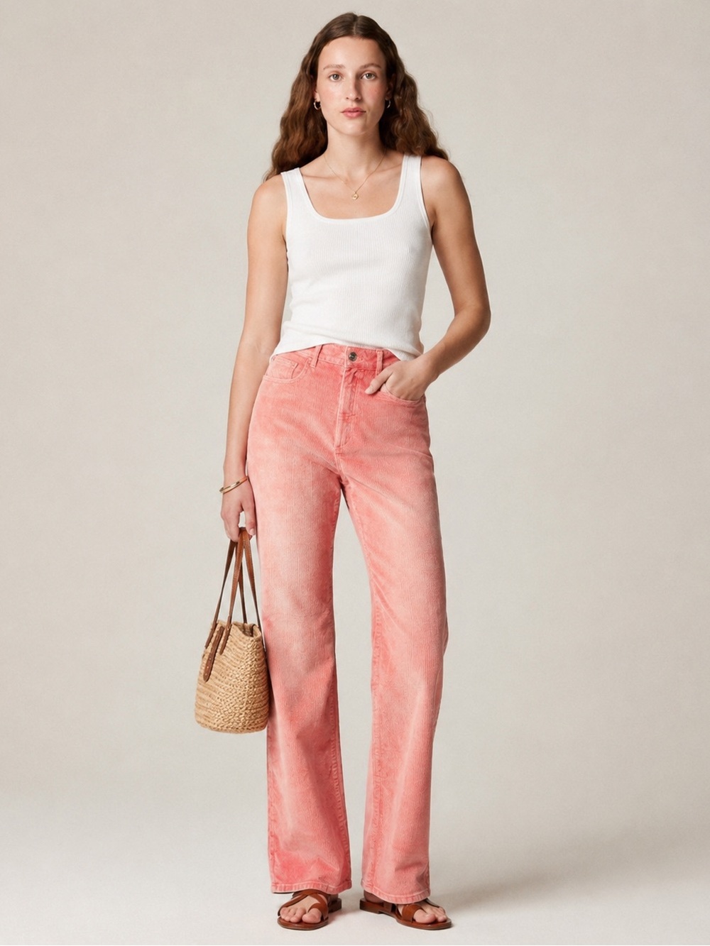 NWT J Crew 31 / 12 Pink Corduroy Flare Pants Vintage Feel High Rise Stretch Boho